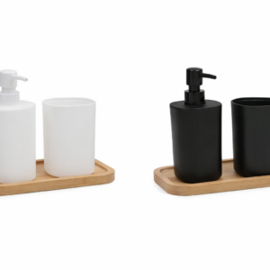 Set de 3 accesorios de baño – Dosificador y vaso | Blanco o Negro