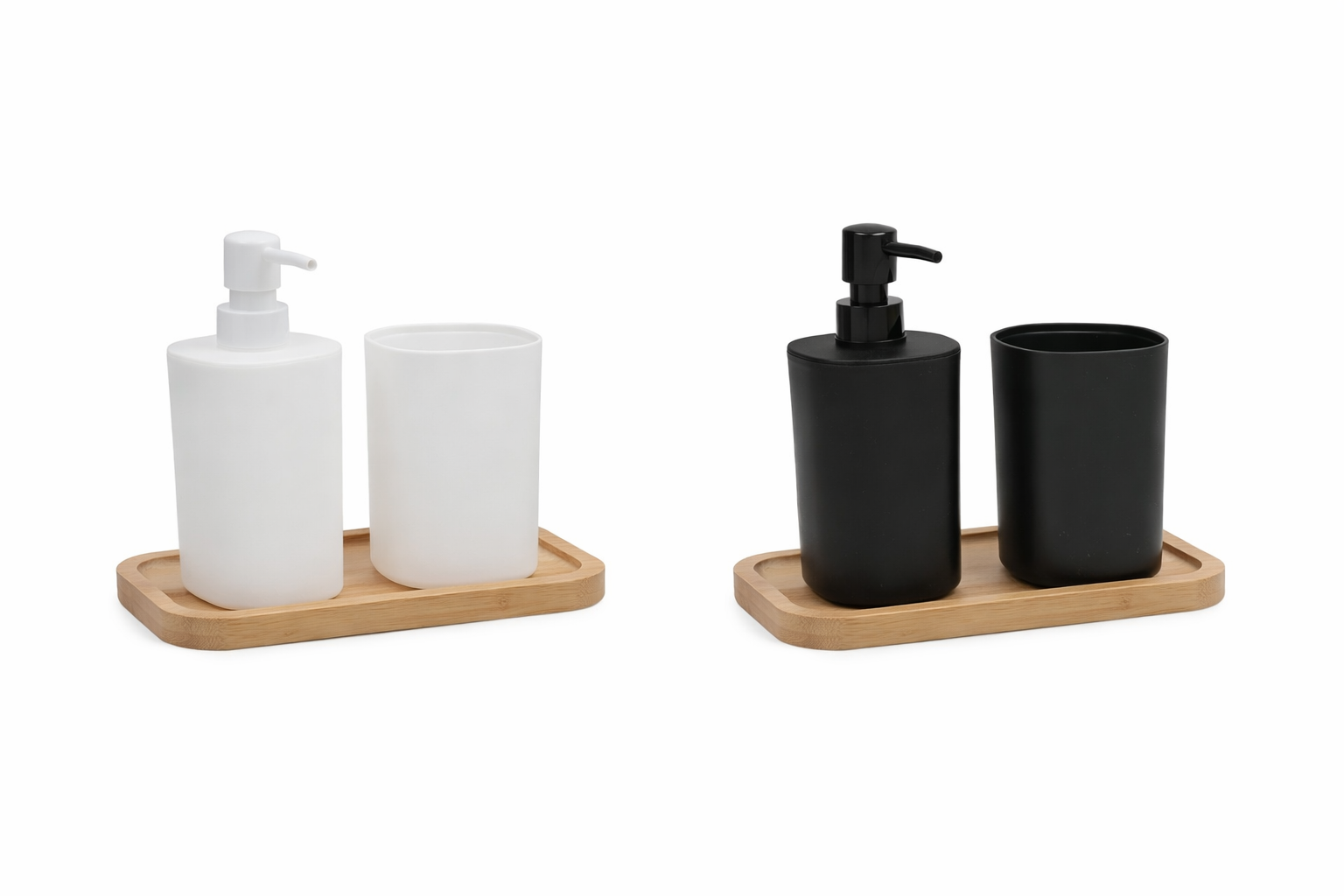 Set de 3 accesorios de baño – Dosificador y vaso | Blanco o Negro