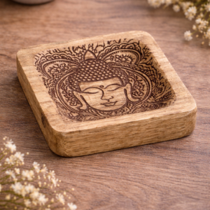 Bandeja decorativa de madera Buda – 10 x 10 cm
