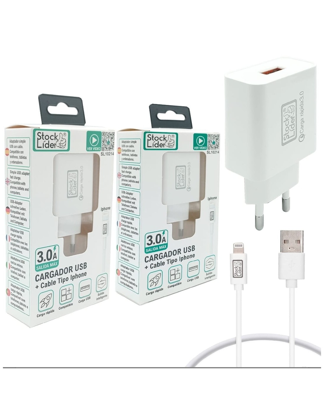 Cargador USB con cable para iPhone 3.0A – Carga rápida