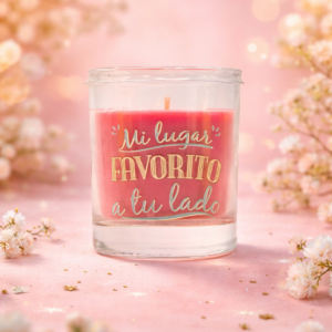 Vela con mensaje “Mi lugar favorito es a tu lado” – Aroma cálido y acogedor