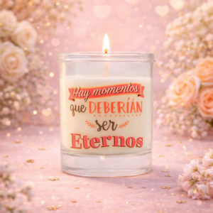Vela con mensaje “Hay momentos que deberían ser eternos” – Vela decorativa con frase especial