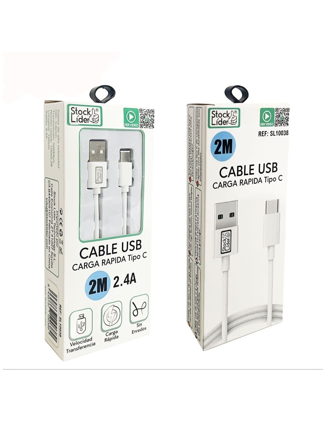 Cable USB Tipo C de 2 metros – Carga rápida 2.4A