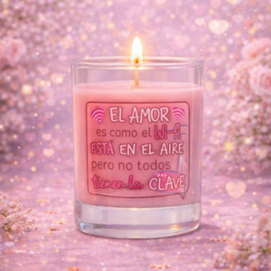 Vela aromatizada con mensaje – El amor está en el aire