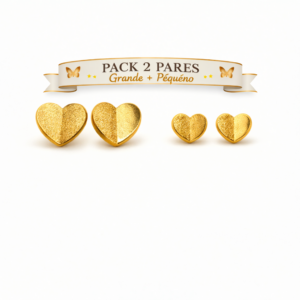 Pack pendientes corazón (grande + pequeño dorado)