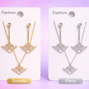 Collar y Pendientes Alas de Ángel con Corazón y Cristales
