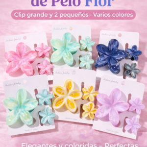 Set de 3 Pinzas de Pelo Flor | Clip Grande + 2 Pequeños
