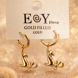 Pendientes dorados Gold Filled con charm de gato