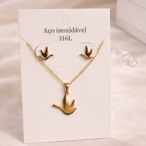 Conjunto de Joyería Paloma Dorada Acero Inoxidable 316L
