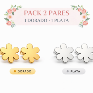 Pack 2 pendientes Flor acero inoxidable Dorado y Plata