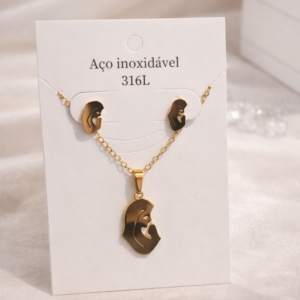 Conjunto de Joyas Madre e Hijo en Acero Inoxidable 316L Dorado