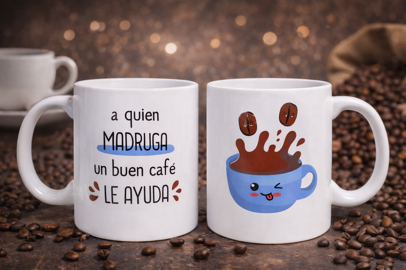 ☕ Taza divertida "A quien madruga un buen café le ayuda"
