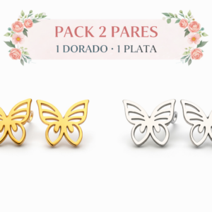 Pack 2 pendientes mariposa acero inoxidable Dorado y Plata
