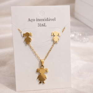 Collar y Pendientes Niña Dorado Acero Inoxidable 316L