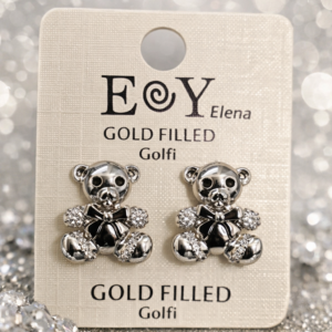 Pendientes osito plateado con lazo