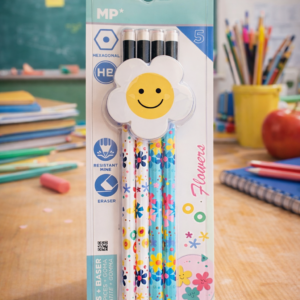 Set de 4 Lápices HB con Goma Flor