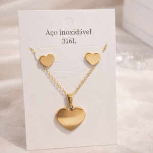 Conjunto de Joyas Corazón Dorado Acero Inoxidable 316L