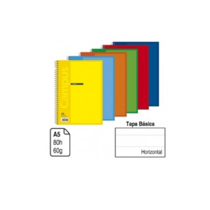 Libreta A5 Espiral Campus – 80 Hojas, 60g, Tapa Básica Rayada