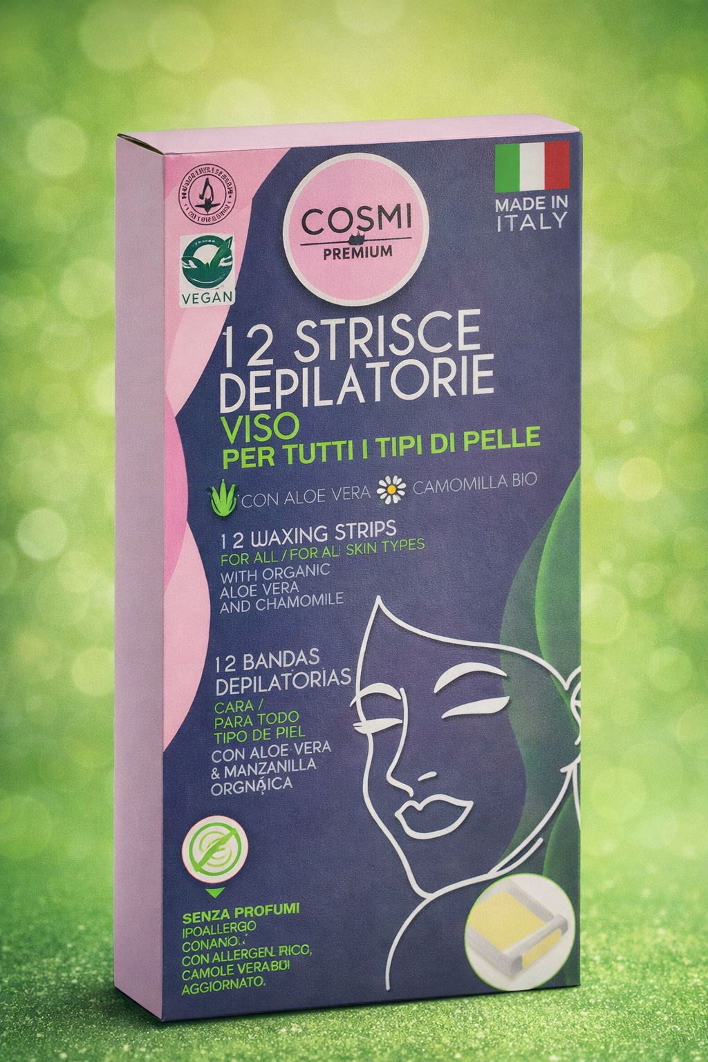 COSMI Strisce Depilatorie Viso – Tutte le Pelli (Aloe & Camomilla)