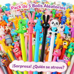 Pack 5 Bolígrafos Kawaii Animales 🐱🦄✨Aleatorios.
