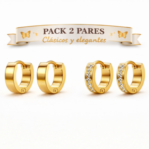 Pack pendientes aro acero inoxidable (clásico + brillante)