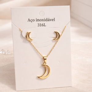 Conjunto de Joyas Dorado Luna Acero Inoxidable 316L