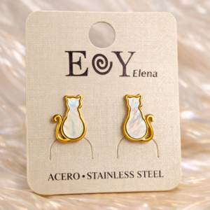 Pendientes gato nacarado dorado