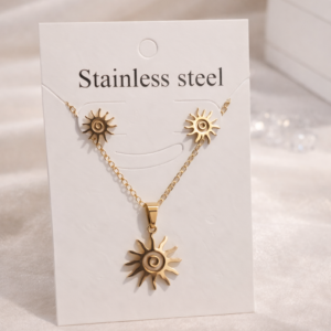 Collar y Pendientes Sol Dorado Acero Inoxidable 316L