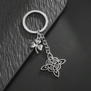 Llavero Trébol y Nudo Celta Plateado