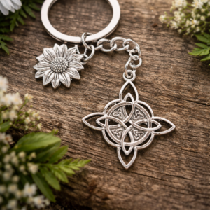 Llavero Flor & Nudo Celta Plateado