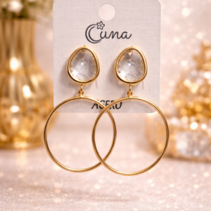 Pendientes Elegantes con Cristal Transparente y Aro Dorado
