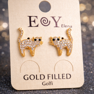 Pendientes gato dorado con circonitas