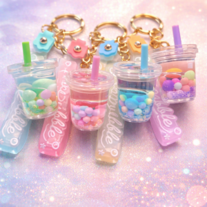 Llavero Bubble Tea con Perlas de Colores
