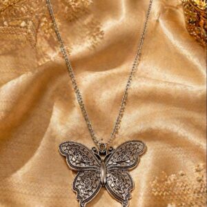 Collar Mariposa Vintage Plateado – Grande