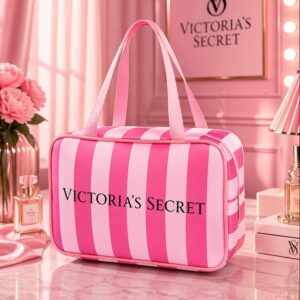 Bolso Neceser Rosa a Rayas 💗 Diseño Glam Elegante