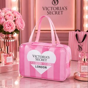 Bolso Neceser Rosa a Rayas💗Estilo Victoria– Corazón