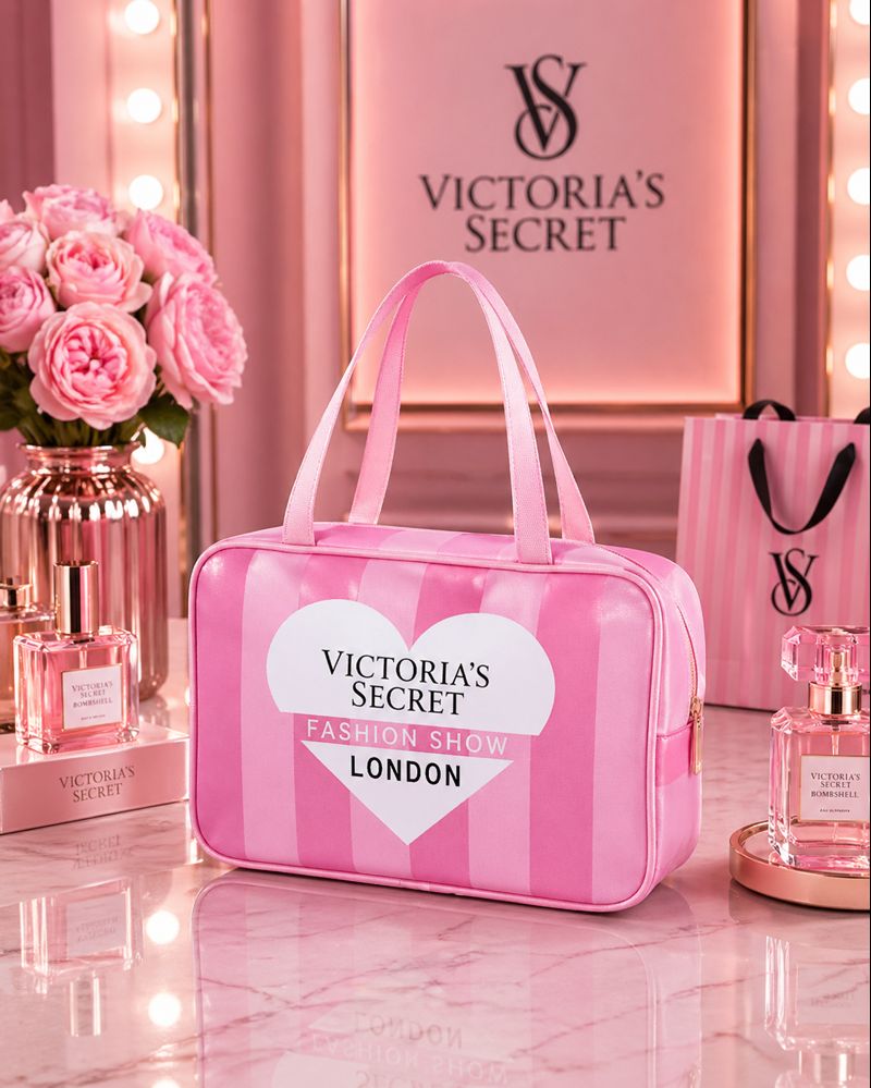 Bolso Neceser Rosa a Rayas💗Estilo Victoria– Corazón