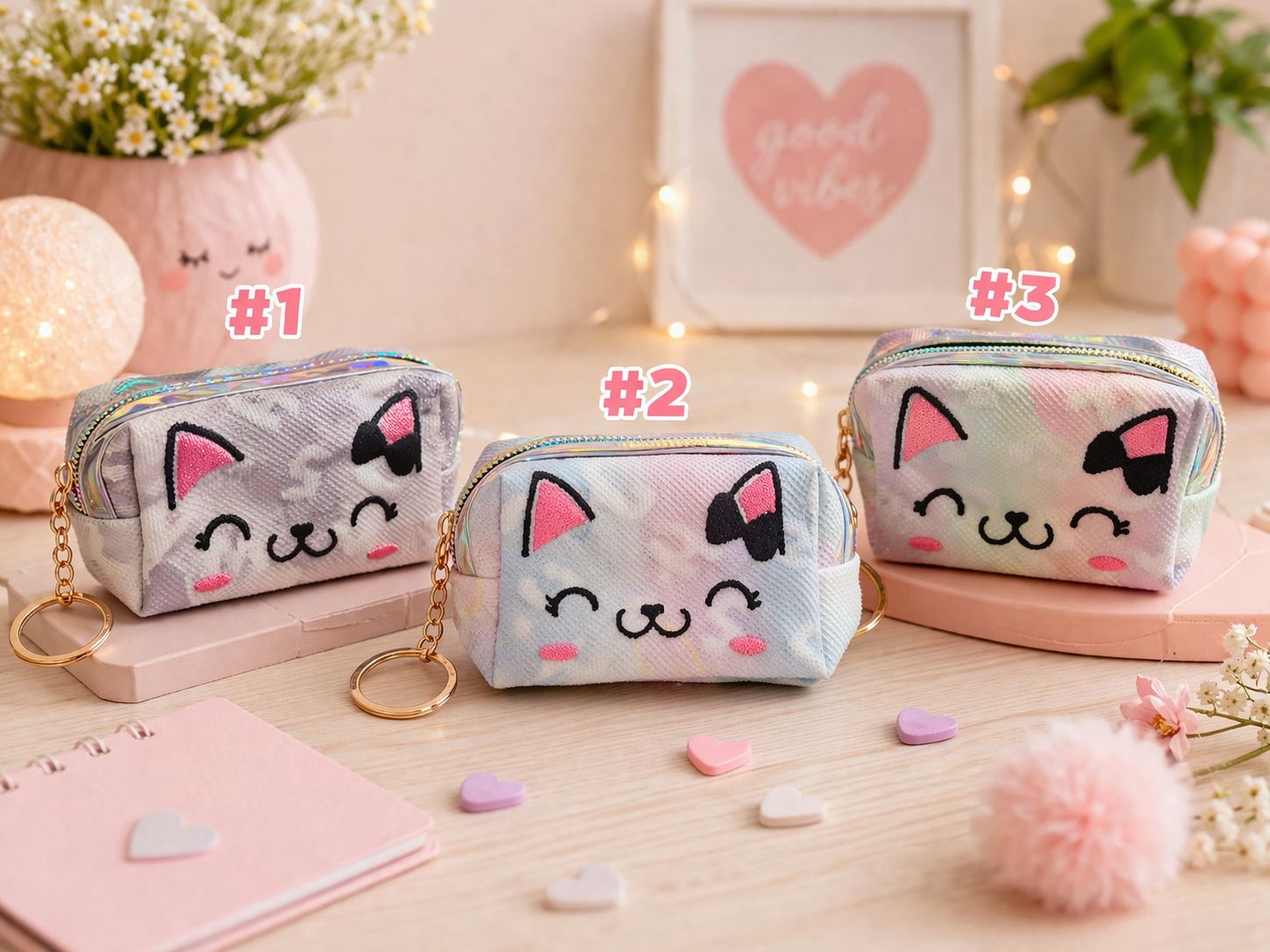 Monedero kawaii con llavero 🐱✨