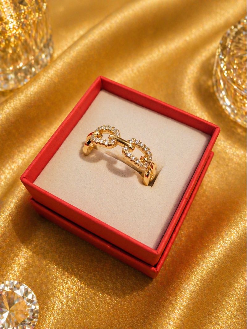 Anillo elegante de eslabones brillantes con circonitas ✨💍