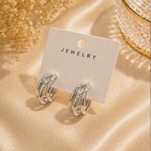 Pendientes de Aro Triple Plateados Elegantes