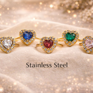 Anillo corazón premium en acero inoxidable circonitas brillantes ✨