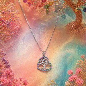 Collar Árbol de la Vida Plateado con Cristales de Colores ✨🌈