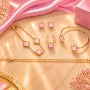 Set Trébol Rosa y Dorado – Joyas Fantasía Elegantes 💖✨