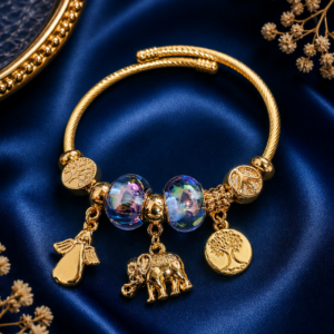 Pulsera Elegante Azul con Elefante Dorado 🐘✨