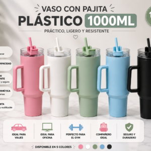 Vaso con Pajita 1000ML – Diseño Premium 🥤✨