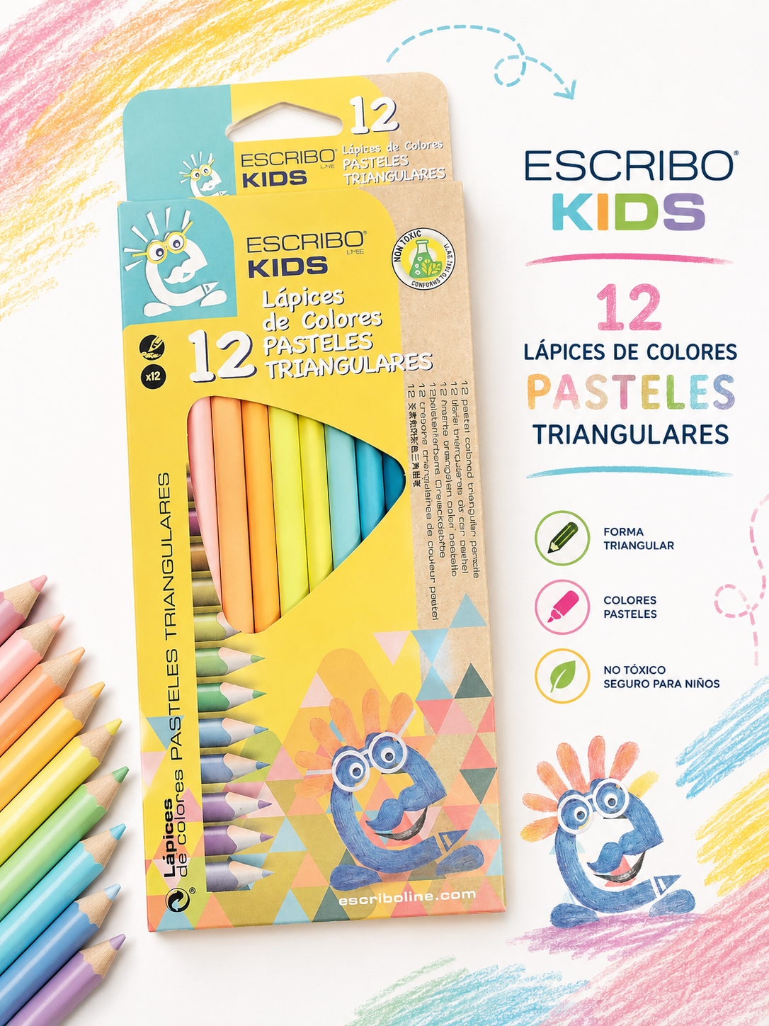 Lápices de Colores Pasteles Triangulares– Caja 12 Colores