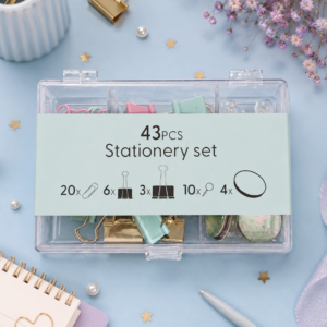 Set de Papelería 43 Piezas Clips, Pinzas y Chinchetas ✨💙