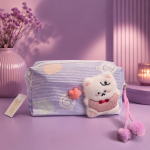 Neceser Kawaii Osito Lavanda con Pompones ✨