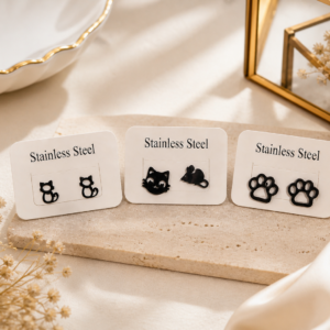 Pack Gatito Cute 🐱✨ – 3 Pares de Pendientes Acero Inoxidable