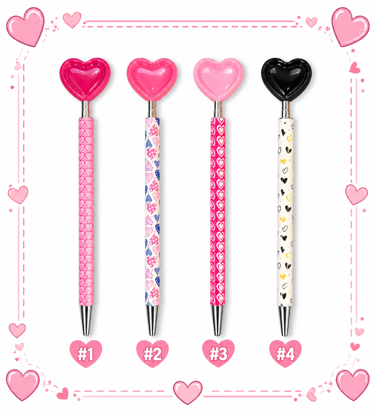 Bolígrafos kawaii con topper de corazón brillante 💕